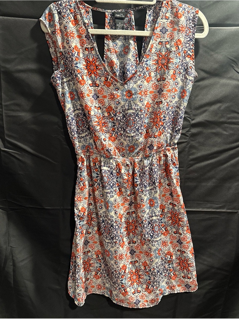 Rue21 Sleeveless V-Neck Mini Dress in Orange, Blue & White